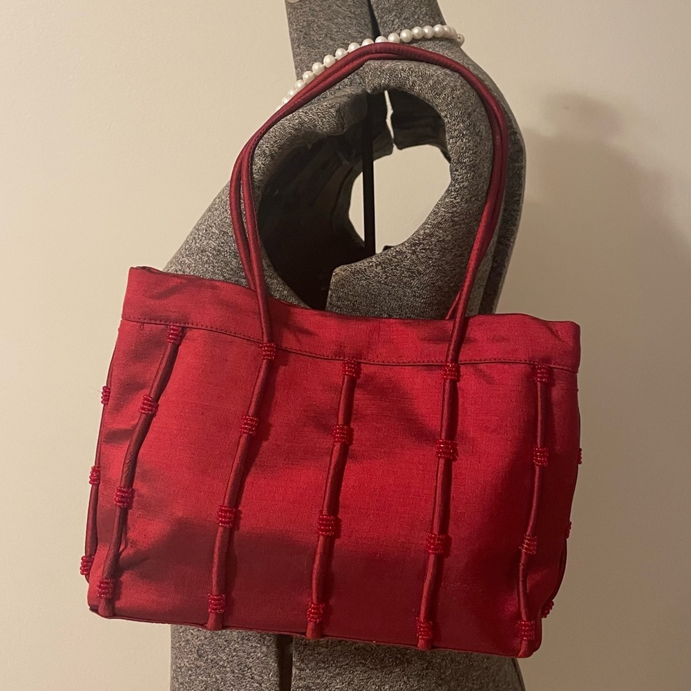 ShiraLeah Red Silk Beaded Handbag Evening Formal Fun
